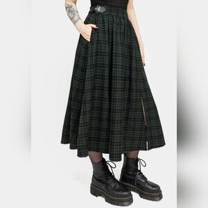 Disturbia Nightingale Buckled Check Midi Skirt